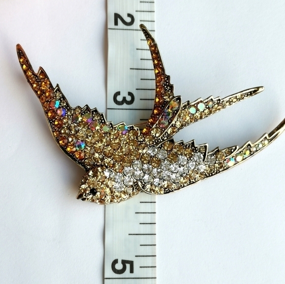 GOLDEN Crystal Swallow Bird  brooch pin - Picture 6 of 7